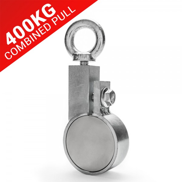 60mm Recovery Magnet With Eyebolt, Carabiner & 20m Rope, 200kg